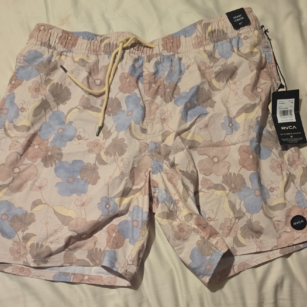 RVCA Men's Floral Hybrid Shorts - Blue and Tan